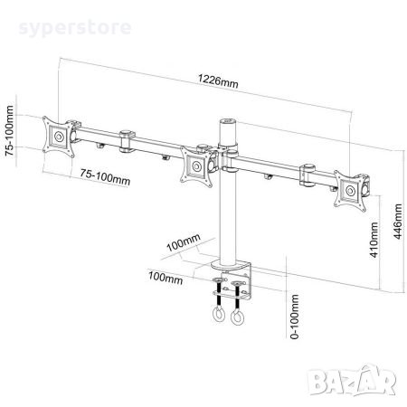 Универсална стойка за 3 Монитора SBOX LCD-352/3 За монтаж на плот, бюро или др., снимка 2 - Стойки, 3D очила, аксесоари - 33344873