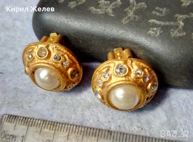 ЧИФТ СТАРИ ВИНТИДЖ АРТ ПОЗЛАТЕНИ ПЕРЛЕНИ МЕДНИ КЛИПС ОБЕЦИ с БЛЕСТЯЩИ КРИСТАЛИ 17593, снимка 9 - Антикварни и старинни предмети - 48818878