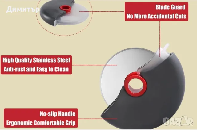Нож за рязане на пица Ролкова резачка от неръждаема стомана, снимка 3 - Аксесоари за кухня - 48539238