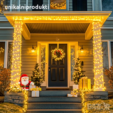 Професионални коледни лед лампички 10м 100 диода с флаш ефект студено бяла светлина+бял IP65