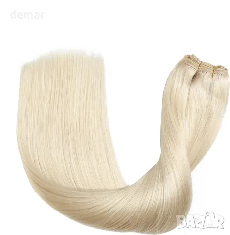 XDhair екстеншън от човешка коса 56 см, 100 грама, платинено русо #60, снимка 3 - Аксесоари за коса - 49334399