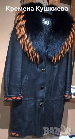 Дамско палто от естествена кожа с прекрасна яка естествен косъм, снимка 4 - Якета - 52457697
