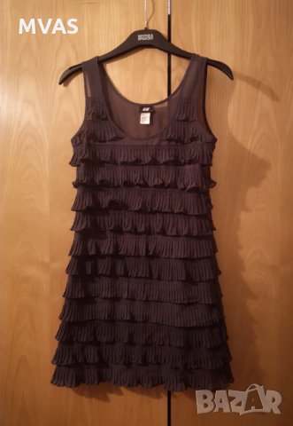 Нова H&M плажна рокля/туника XS с волани тъмно сиво, снимка 1 - Рокли - 32391429