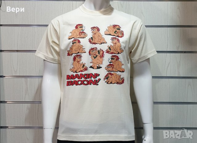 Нова мъжка забавна тениска с трансферен печат MAKIN' BACON с прасета , снимка 6 - Тениски - 28270778