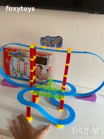 Локомотивче с 3D релсов път с лупинг, влак, релси, снимка 5 - Влакчета, самолети, хеликоптери - 51246813