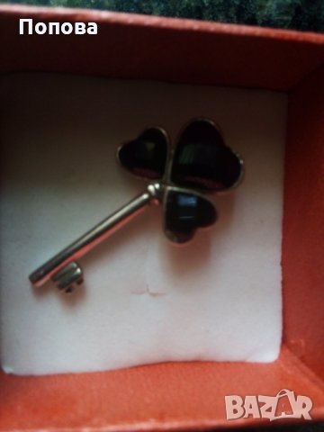  Сребърен ключ  с оникс, снимка 3 - Колиета, медальони, синджири - 27053213