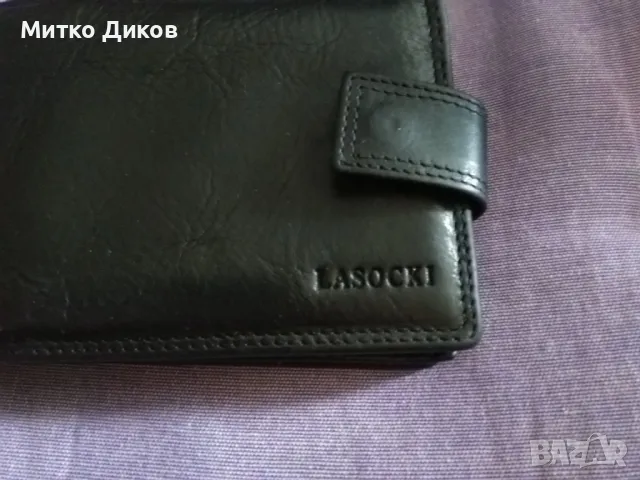 Марков портфейл Lasocki естествена кожа 120х90мм, снимка 2 - Портфейли, портмонета - 48346996