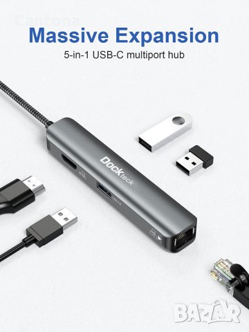 Dockteck USB C хъб, HyperExtended 5-в-1 докинг, 4K 60Hz HDMI, 3хUSB 3.0, снимка 2 - Други - 35109111