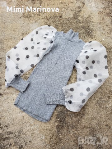 Последен Fashion топ с дантелен ръкав на точки, снимка 6 - Блузи с дълъг ръкав и пуловери - 27414302