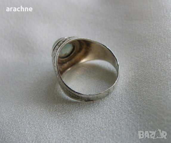 Стар сребърен пръстен с нефрит, снимка 3 - Пръстени - 43031736