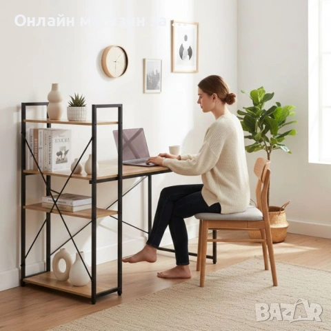 Компютърно бюро ModernHome, дървено, с рафтове за съхранение, подсилена метална конструкция,120*60см, снимка 3 - Бюра - 53381106