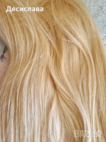 Лукс коса 100грама, рус цвят #613, плътен блестящ косъм, трайно поставяне подходяща., снимка 3 - Аксесоари за коса - 49397886