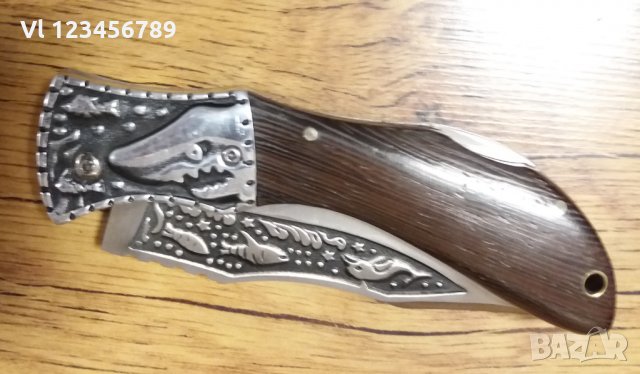 Сгъваем руски джобен нож с гравиран Акула+калъф-сталь 65х13, снимка 7 - Ножове - 28100258