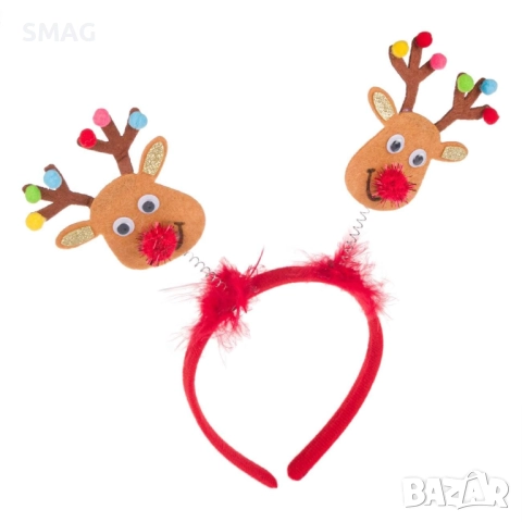 Коледна диадема Еленчета с цветни помпони_1183017