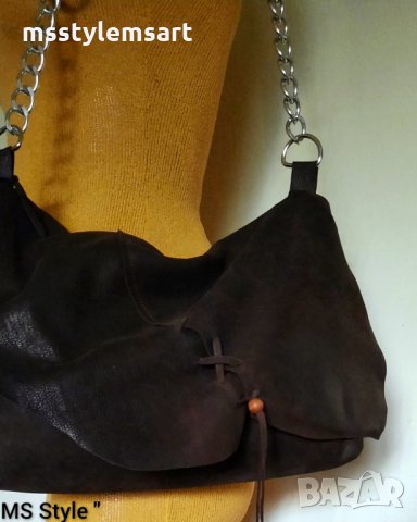 Дамска чанта от естествена кожа с капак в #Бохо стил! Ръчна изработка!, снимка 3 - Чанти - 34655605