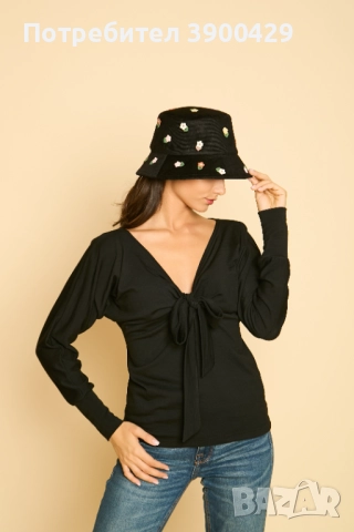 Дамска Блуза Paola - Черна, снимка 3 - Блузи с дълъг ръкав и пуловери - 52183999