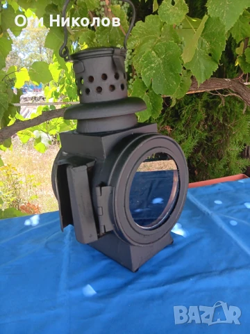 Старинен голям транспортен газов фенер, снимка 2 - Антикварни и старинни предмети - 51372068