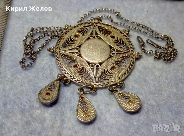СТАР ФИЛИГРАНЕН СРЕБЪРЕН МЕДАЛЬОН СРЕБРО ВИСОКА ПРОБА с ГНЕЗДО за СКЪП КАМЪК иСРЕБЪРНА ВЕРИЖКА 44369, снимка 5 - Антикварни и старинни предмети - 49886084