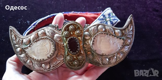 Стари сребърни пафти със седеф и мънистен колан., снимка 6 - Антикварни и старинни предмети - 29909714