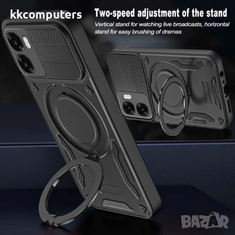 Магнитен Калъф за Oppo A6x 5G / A6x 4G - TPU + PC, 360° Въртяща се Стойка, Военна защита, Airbag ъгл, снимка 9 - Калъфи, кейсове - 53564114
