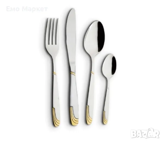 Комплект прибори 24 части Bohmann BH BP A24-SM, кутия, Сребрист/Златен декор, неръждаема стомана, снимка 2 - Други - 49455791