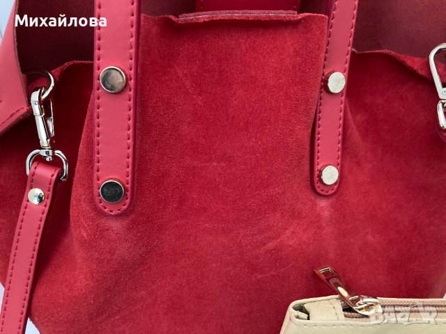 Кожена чанта Zee Lane, естествен велур и кожа, оригинал, снимка 4 - Чанти - 37334918