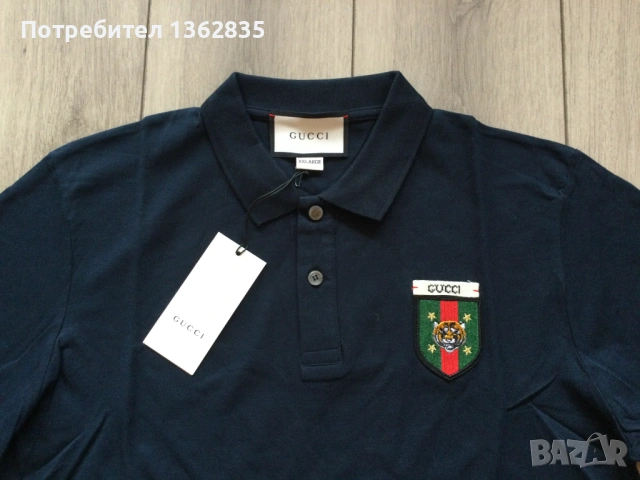 НОВА тъмно синя памучна поло тениска яка якичка GUCCI  Гучи размер XXL, снимка 5 - Тениски - 53450126