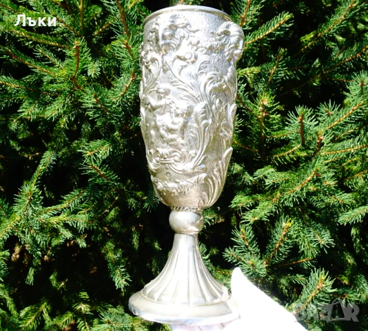 Бокал от калай,чаша за вино,глава на Овен,Ангели,барок., снимка 7 - Антикварни и старинни предмети - 51253524