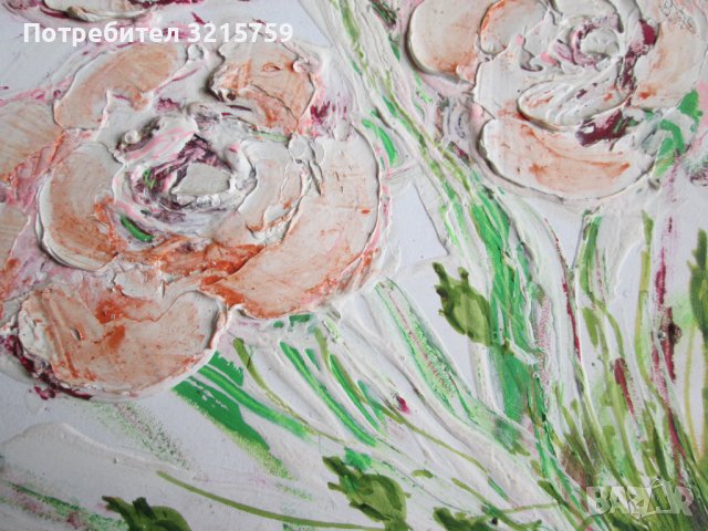 Красива Картина масло, фазер,цветя, подпис Ананиев,26х18см., снимка 4 - Картини - 38002031