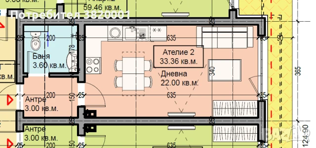 Едностаен партер 33.36 м² с паркомясто в цената, снимка 3 - Апартаменти - 50627360