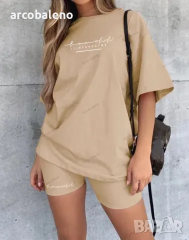 Дамски летен комплект от тениска и подходящи шорти, 6цвята , снимка 2 - Комплекти - 40747448