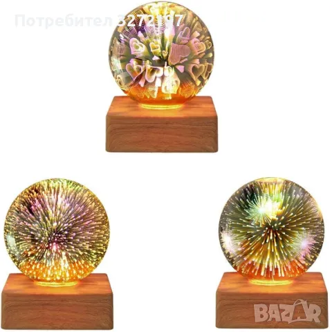3D USB LED Нощна Лампа (любовно сърце),с дървена основаи превключвател на кабела  , снимка 8 - Настолни лампи - 48731142