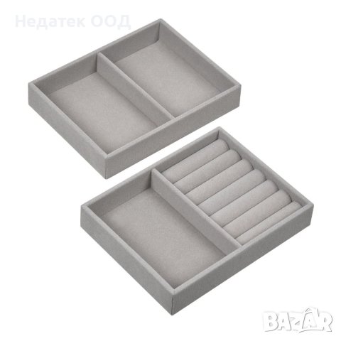 Комплект органайзери за бижута, Suede Grey, 15.5x12cm, 2 бр.