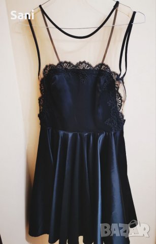 Официална черна рокля с телесна мрежа 