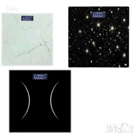 Кантар за тегло дигитален, батерии 2хААА, LCDекран, 180кг, черен, звезди, бял мрамор, снимка 4 - Други стоки за дома - 48523562