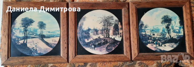 3бр картинки с различен декор в красива дървена рамка, снимка 1