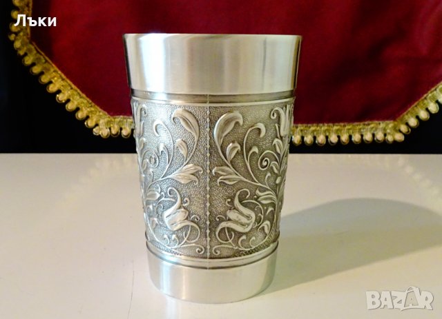 Халба,чаша от калай,цветя,300 мл.. , снимка 2 - Антикварни и старинни предмети - 33268523