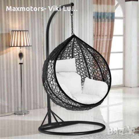 Люлка метална,Ратанова оплетка в бяло. Възглавници на цветя. Тип яйце, снимка 8 - Градински мебели, декорация  - 33578104