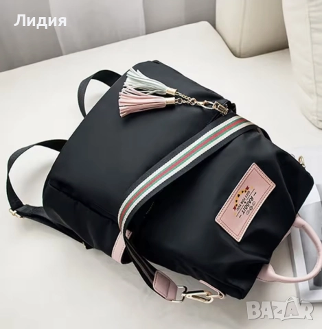 Стилна дамска раница с кожени акценти и пискюли-идеална за всеки ден , снимка 5 - Чанти - 52154008