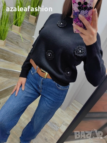 Дамски пуловер с цветя, снимка 3 - Блузи с дълъг ръкав и пуловери - 52686340