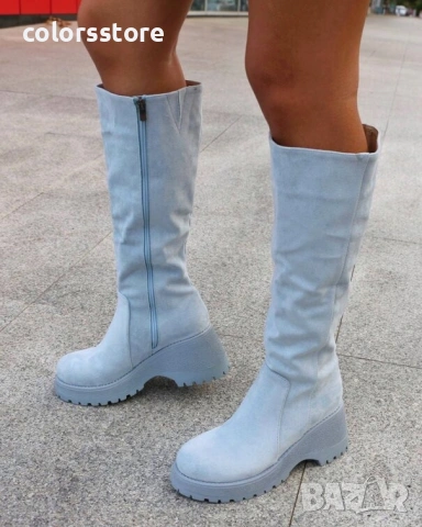 Ботуши на платформа - светлосин велур - BSX10
