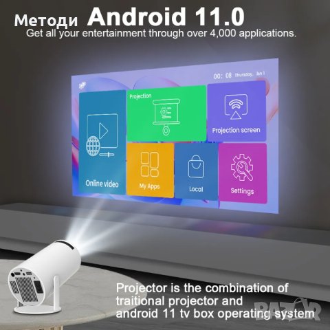 Андроид 11 Проектор 4К Домашно кино до 4 метра картина 200ANSI лумена, снимка 2 - Телевизори - 43766178