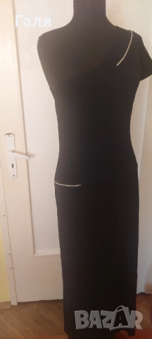 Дълга асиметрична черна еластична рокля размер М/Л