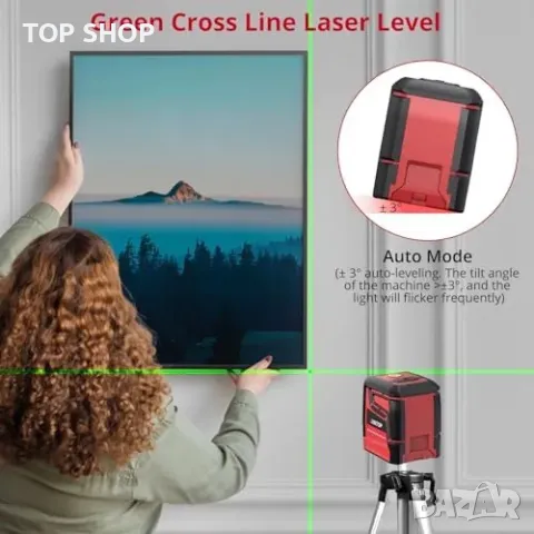 Нов Самонивелиращ се лазерен нивелир 100 фута с Type-C зареждане, зелен, снимка 8 - Гедорета - 49589207