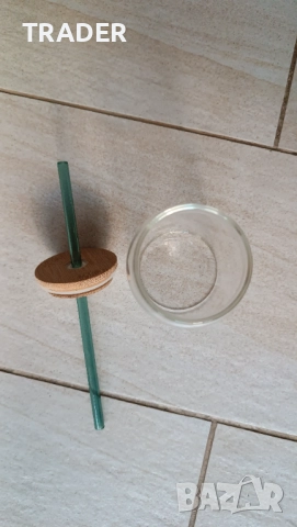 Стъклена чаша със сламка, бамбуков капак, силиконов уплътнител, вместимост 460 мл, снимка 2 - Чаши - 20483873