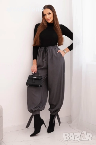 Дамски панталони с широки крачоли и връзки в долната част, 8цвята , снимка 7 - Панталони - 52631420