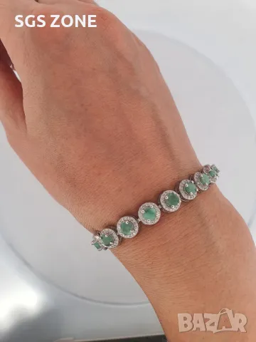 Сребърна Гривна с Рубини, Сапфири, Изумруди, снимка 4 - Гривни - 49893507