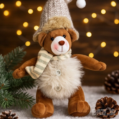 Плюшено мече със зимни аксесоари – уютен подарък и декорация, снимка 4 - Други стоки за дома - 52134310