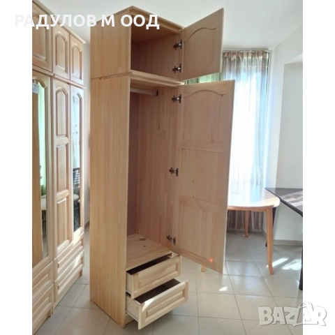 Еднокрилен гардероб масив чам с надстройка и 2 чекмеджета / 33007, снимка 3 - Гардероби - 52008633