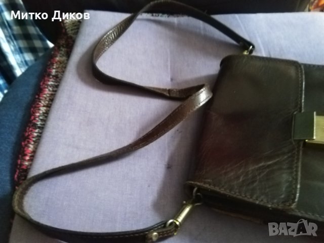 Тъмнокафява чанта естествена кожа за през рамо като командирска 250х195х60мм, снимка 7 - Чанти - 43050149